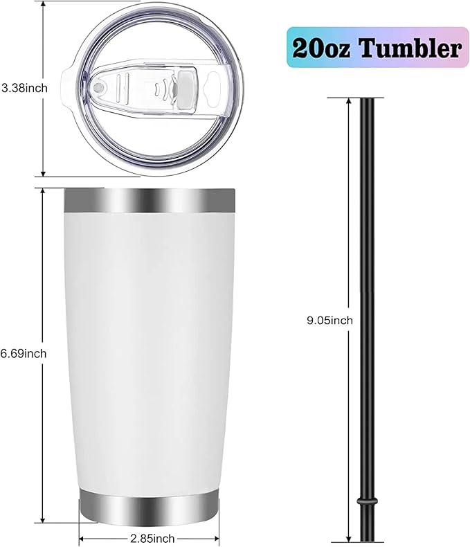 VEGOND 20oz Tumbler with Lid and Straw Stainless Steel Tumbler Cup Bulk Vacuum Insulated Double Wall Travel Coffee Mug Powder Coated Coffee Cup(White 12 Pack