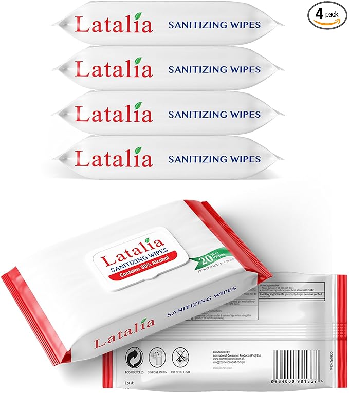 Hand Wipes | 80% Alcohol Hand Sanitizer Wipes for Hands & Face Moisturizing, Gentle, Convenient and Fragrance Free (Pack of 4, 20 Counts)