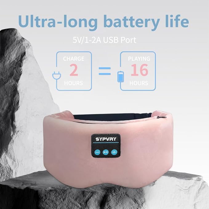 Bluetooth Sleep Mask Wireless Headphones Bluetooth Eye Mask for Side Sleepers SYPVRY Blackout Eye Mask with Headphones Speaker for Airplane,Travel, Pink