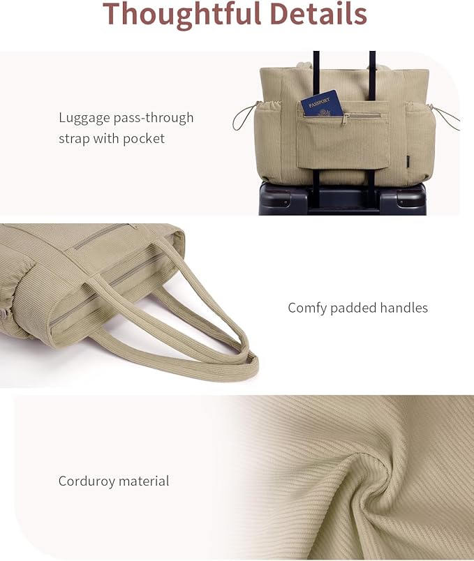 ECOHUB Tote Bag for Women, Work Tote Bags with Laptop Compartment, Large Corduroy Tote Bag with Stanley Cup Holder