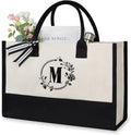 TOPDesign Personalized Initial Jute/Canvas Beach Bag, Monogrammed Gift Tote Bag for Women