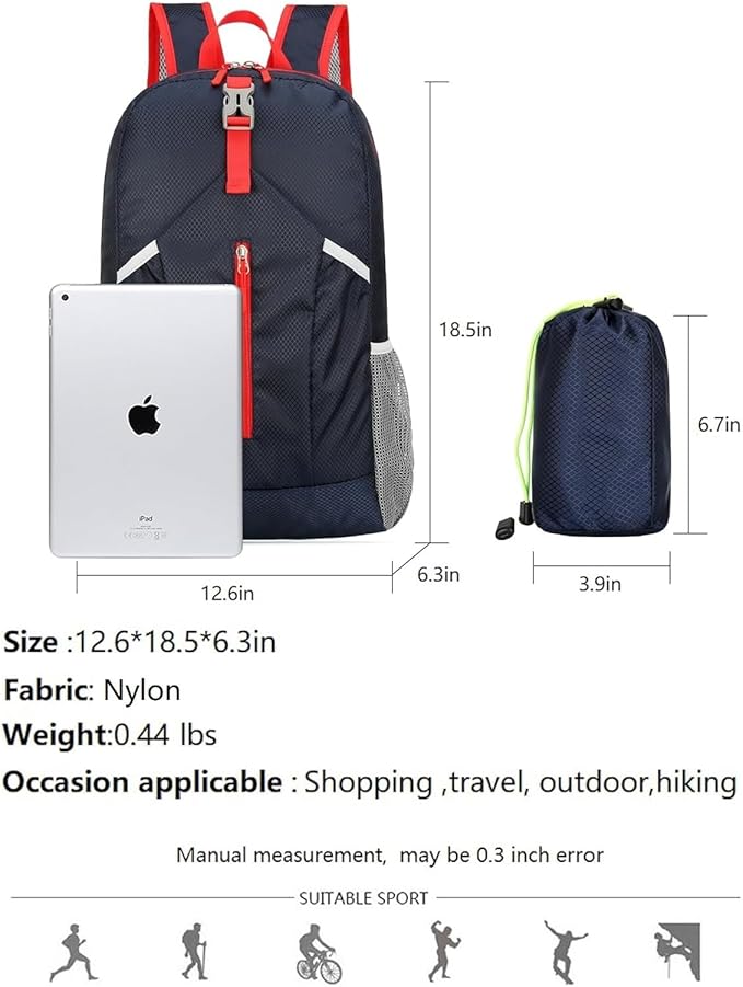 25L Hiking Backpack Foldable Sports Daypack Camping Collapsible Bag Water Repellent Lightweight Travel Men Women (Dark Blue)