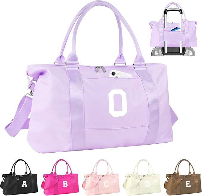 Daughter Niece Gifts for Teen Girl Kids, Initial Travel Duffel Bag Sports Gym Bag Personalized Gifts Weekender Bag，Monogram Overnight Bag Cute Dance Bag Birthday Bridesmaid Gifts for Women(Purple, O)