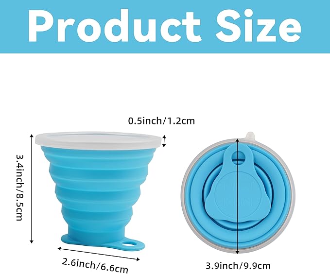 2 Pack Collapsible Silicone Travel Cups with Lids Portable Folding Camping Cups (Grey & Blue)