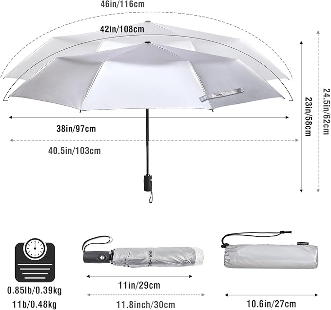 G4Free UPF 50+ UV Protection Large Travel Umbrella 42/46 Inch Auto Open Close Windproof Sun Blocking Umbrella