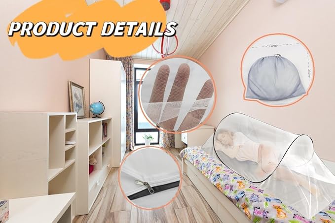 200 * 80 * 56 Large Size Mosquito Net Ultra Light Pop-up Foldable Mosquito Net Suitable for Camping Travel Terrace Bed Portable Easy and Quick Installation (1 pcs) (White)