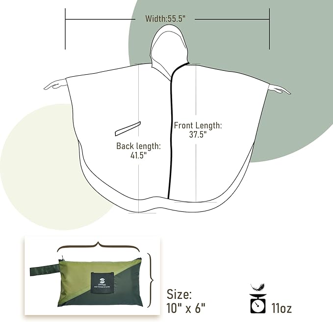 SaphiRose Rain Poncho Jacket Coat Hooded for Adults with Pockets