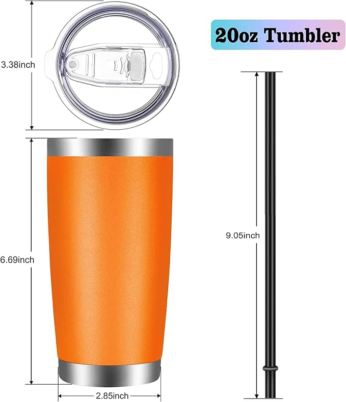 VEGOND 20oz Tumbler with Lid and Straw Stainless Steel Tumbler Cup Vacuum Insulated Double Wall Travel Coffee Mug Powder Coated Coffee Cup(Orange 1 Pack)