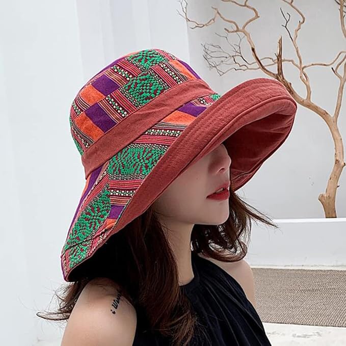 Women Wide Brim Sun Hats Metal Wired Edge Summer UV Protection Beach Fishing Hat for Hiking Garden Travel Chin Strap