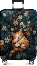 ANNA QUEEN Peaceful Cat Luggage Cover, Sleeping Cat with Floral Design, Stretchable, Washable Travel Sleeve for 28-30 Inch Luggage