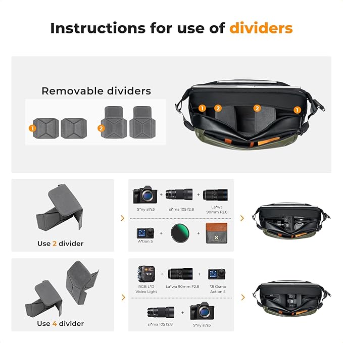 K&F Concept 2 in 1 Sling Bag Everyday Shoulder Bag & Multifunction Photography Crossbody Camera DSLR Backpack Portable Bag