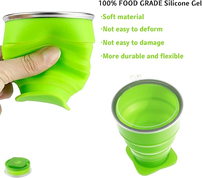 Collapsible Cup - Silicone Foldable Cup-Expandable Folding Drinking Reusable Portable Mugs Cups For Travel, Camping, Hiking, Survival, Car, Picnic, Beach, Holiday Vacation, Outdoor Sports Green