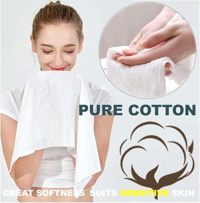 Premium Extra Large and Thick (23.6" X 11.8") Pure Cotton Disposable Washcloths, Portable Travel Towels Wash Cloth for Camping Hiking Backpacking or Traveling