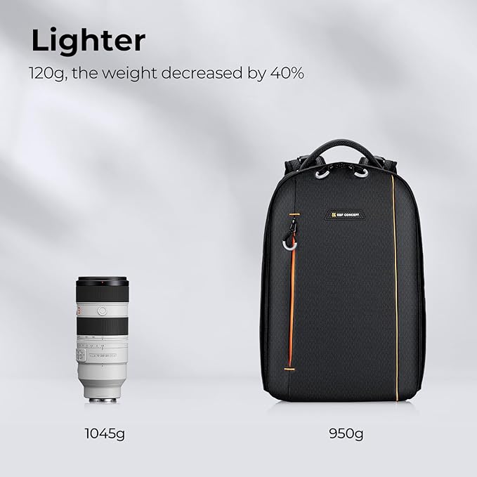 K&F Concept Camera Backpack for Photographers Large Waterproof Photography Camera Bag with Laptop/Tripod Compartment for Men Women Black Orange