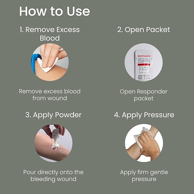 Responder First Aid Powder- FDA Cleared for Use in First-Aid Situations,Plant-Based, Instantly Stops Bleeding - Essential for Camping Safety, Survival Equipment
