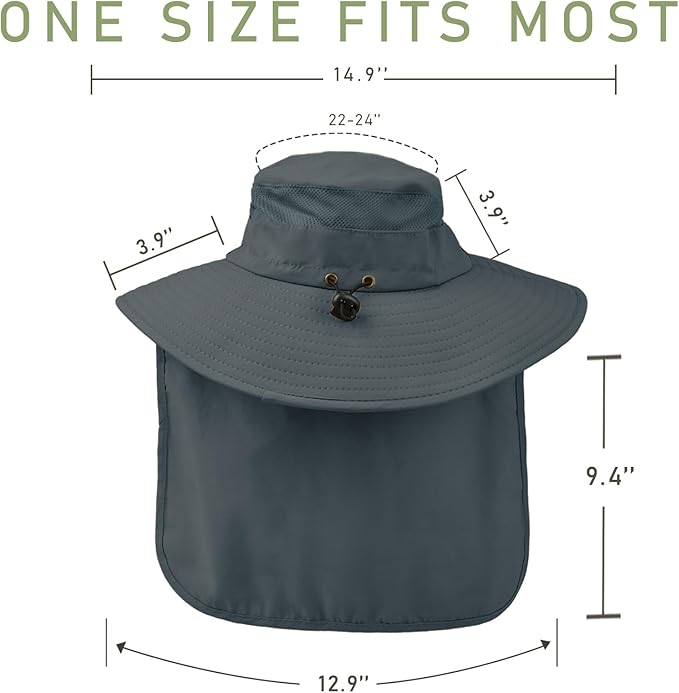 Fishing Hat Breathable Wide Brim Sun Hats with Neck Flap Bucket Hat Outdoor Safari Hat for Men Women UPF 50+ Sun Protection