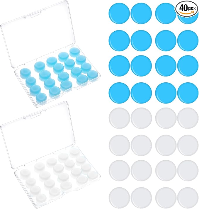 40 PCS Soft Moldable Silicone Earplugs, Reusable Noise Cancelling Earplugs, Silicone Ear Plugs for Sleeping, Earplugs for Swimming, Travel, Snoring, Concerts, Airplane Ear Pressure, Etc. Blue/Clear