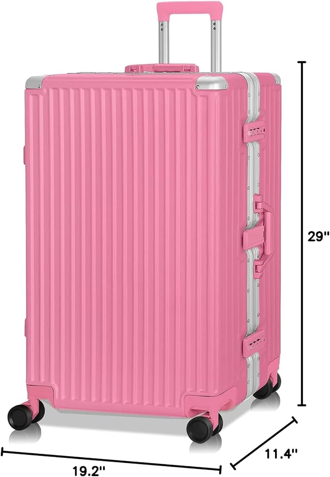 AnyZip Luggage Aluminium Frame Suitcase Hard Shell TSA Lock No Zipper 28In Rose Pink