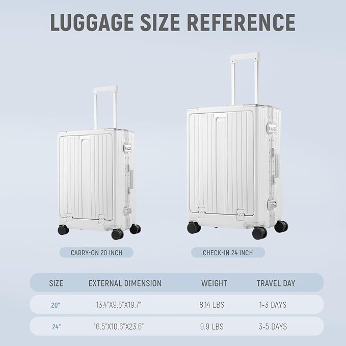 UrbanExplorer 20 Inch Carry On Luggage TSA Approved, Aluminum Frame Zipperless Luggage Carry On with Compartment for Short Trips, ABS+PC Hard Shell Suitcases with Spinner Wheels, White