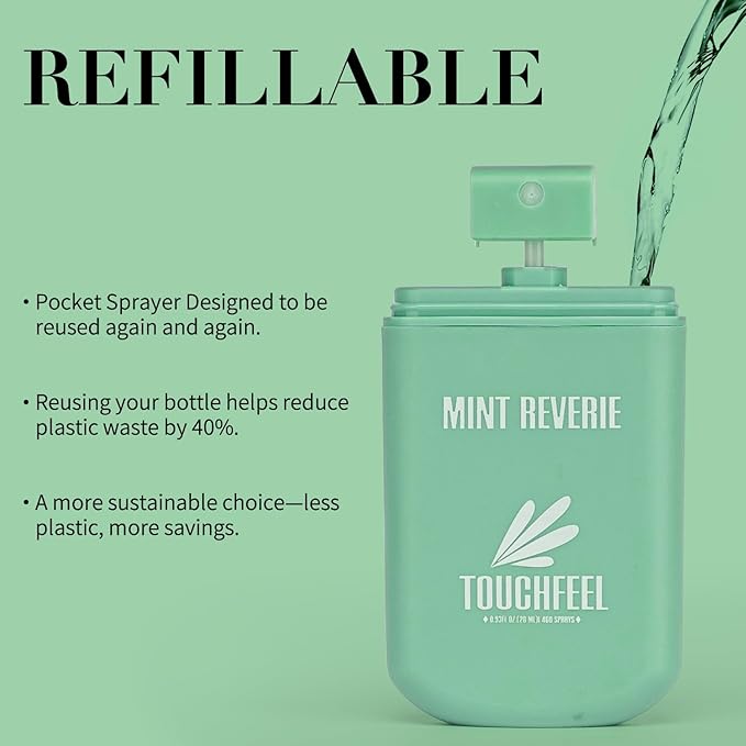 Power Mist Hand Sanitizer Spray, Scented Hydrating Hand Sanitizers Travel Size Refillable, Pocket Portable 1-Pack (Mint Reverie) 0.93Fl Oz 460-Sprays Each