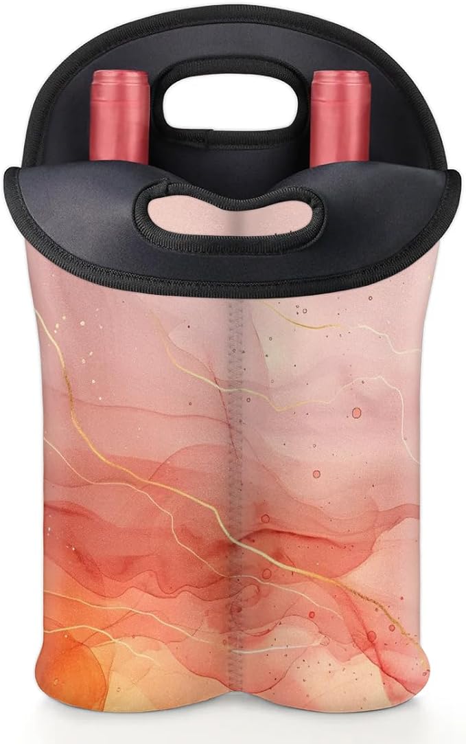 Wine Carrier Tote Personalized Bag for 2 Bottles - Neoprene Wine Bottle Holder with Carry Handle, Wine Protective Bag Insulated Bag Beer Cans Water Bottle Holder for Travel Picnic,Style17