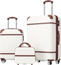 Merax Luggage Set 2 Piece Suitcase Set with Cosmetic Case Expandable Spinner Wheels Vintage Luggage Sets(White,20"+28")