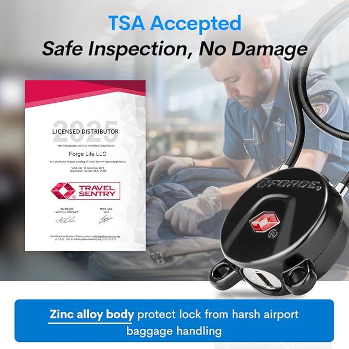 Forge TSA Approved Luggage Locks, Ultra-Secure Dimple Key Travel Lock, Extra long-15'' Cable Locks with Zinc Alloy Body