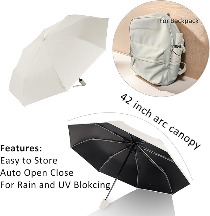 BAODINI Small UV Protection Travel Umbrella Compact for Rain and Sun UPF 50+ 41 inch Portable Umbrella for Women and Men