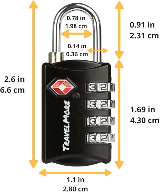5 Pack TSA Luggage Locks with 4 Digit Combination – Heavy Duty Set Your Own Padlocks for Travel, Baggage, Suitcases & Backpacks - Black