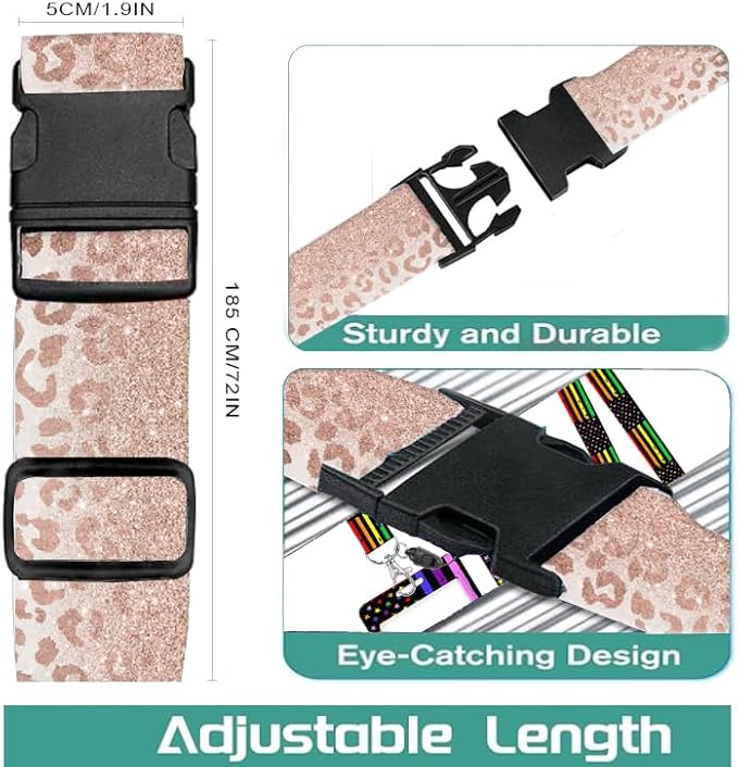 Luggage Straps for Suitcases Travel Belt Accessories, Cute Suitcase Strap, Adjustable Luggage Belt Strap, Heavy Duty with Quick-Release Buckle Luggage Strap Glitter Leopard