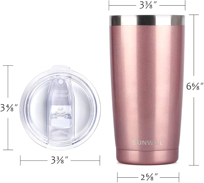 SUNWILL Travel Coffee Mug Set of 2, 20 oz Tumbler with Lid, Insulated Stainless Steel Cup for Water, Tea, Ice, Rose Gold & Cool Grey