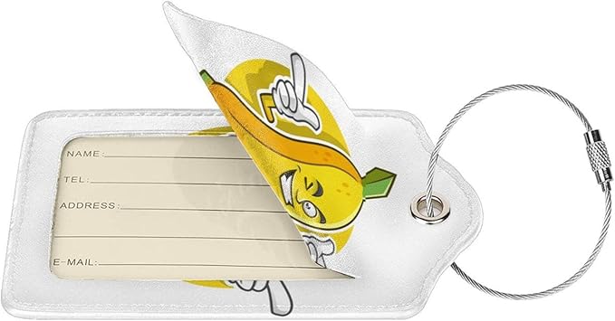 2 Packs Cute Banana Pattern Leather Luggage Tags Novelty Funny Cartoon Suitcase Labels Bag Tag Name ID Labels with Privacy Cover for Teen Kids Adult White Background