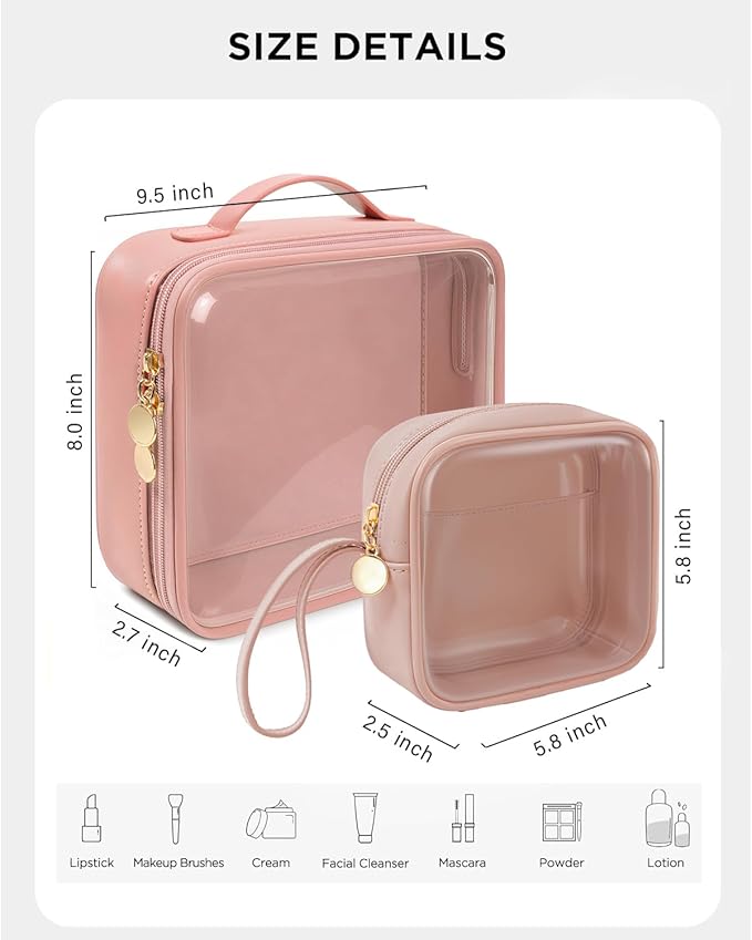 KOTORA TSA Approved Toiletry Bag with Mini Clear Makeup Bag PVC Cosmetic Bags for Women and Men, Carry on Airport Airline Compliant Bag Car Accessories for Women Men(A-Clear Pink)