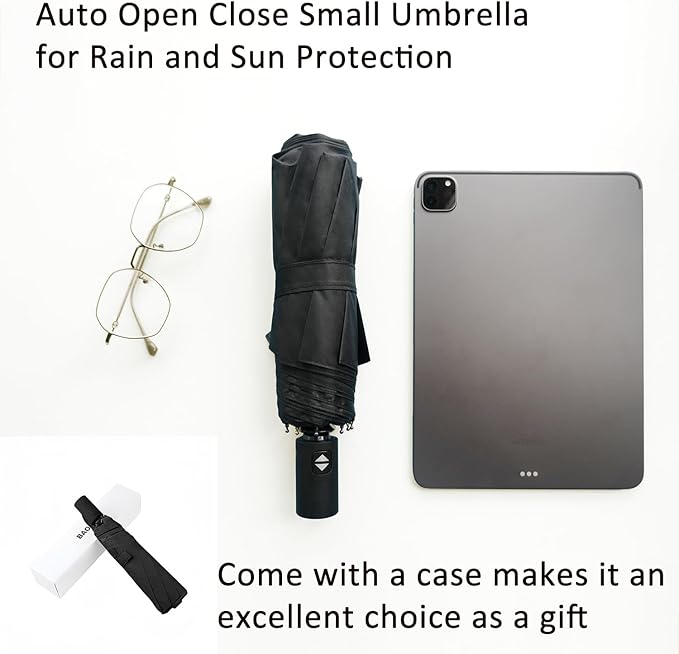 BAODINI Small UV Protection Travel Umbrella Compact for Rain and Sun UPF 50+ 41 inch Portable Umbrella for Women and Men