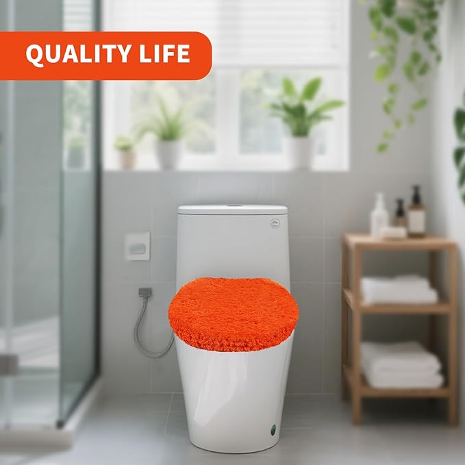 Microfiber Elongated Toilet Seat Cover 19.5"x 15" Machine Washable Solid Toilet Lid Cover Adjustable Rubber Backing Fits Most 18-19.5" L x 14-16" W Elongated Toilet Seat