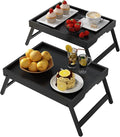 Bed Tray Table with Folding Legs,Bamboo Breakfast in Bed for Kitchen Serving Tray,Sofa,Eating,Used As Laptop Desk Snack Tray 2 Pack (Black)