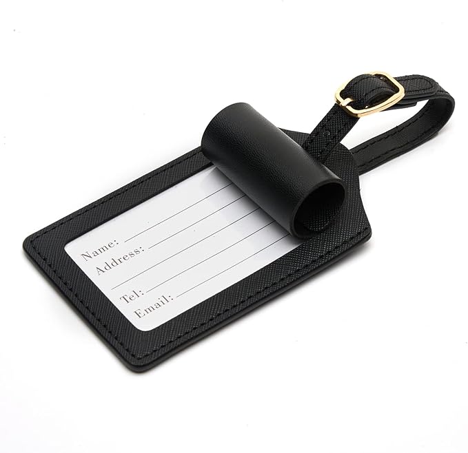 Luggage Tag PU Leather for Suitcase Baggage Handbag Travel Bag Label Suitcase Tag Suitcase Label Tag w. Name Card & Privacy Cover (D)