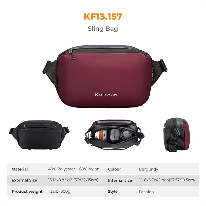 K&F Concept 2 in 1 Sling Bag Everyday Shoulder Bag & Multifunction Photography Crossbody Camera DSLR Backpack Portable Bag
