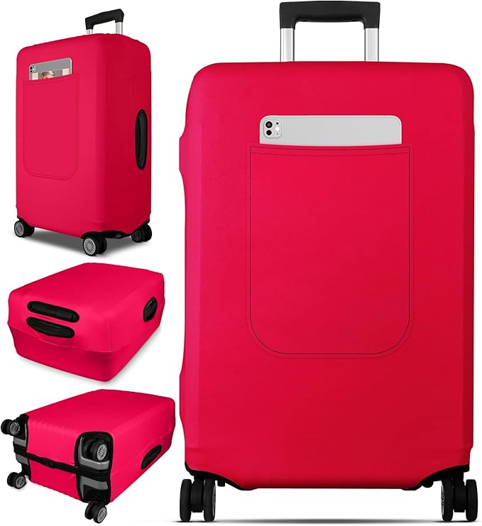 Slohif Luggage Cover for Suitcase Tsa Approved Protector - Luggage Sleeve Suit Case Cover Travel Stretch Large Baggage Case Protective Washable Fit 30-32 Inch Wine Red