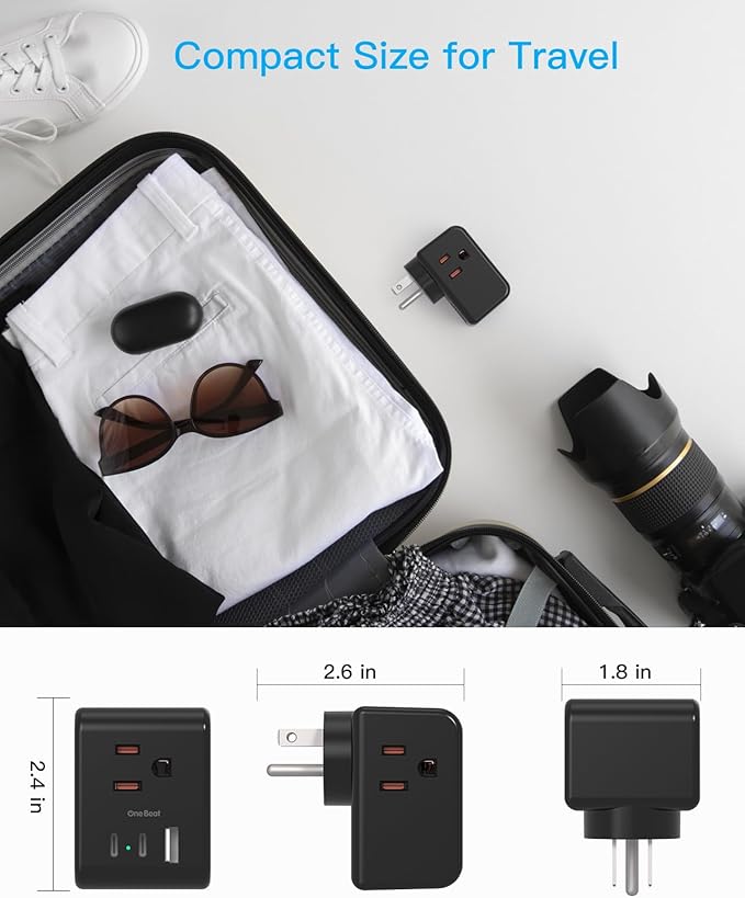 Multi Plug Outlet Extender, Power Strip Non Surge Protector Electric Outlet Splitter with 3 USB Wall Charger (2 USB C), Multiple Outlet Expander for Cruise, Dorm, Travel, Home, Office(Black)