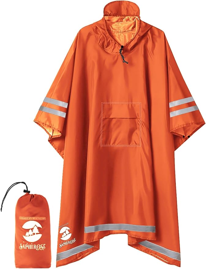 SaphiRose Hooded Rain Poncho Waterproof Raincoat Jacket for Men Women Adults