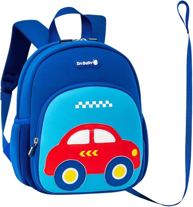 Padgene Toddler Harness Backpacks Safety Leash Kids Anti Lost Kindergarten Preschool Backpack Neoprene Lightweight Animal Schoolbag 3D Cartoon Car Mini Travel Bag for Boys Girls Ages 3-5