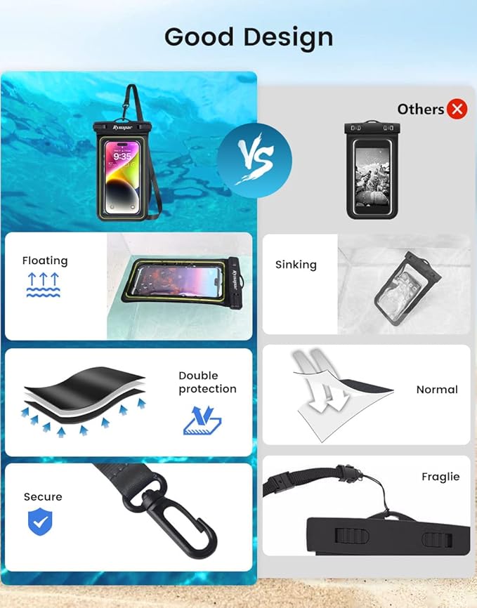 IP68 Waterproof Phone Pouch, Floating Waterproof Phone Case for iPhone 16 15 Pro Max Galaxy S24+ S23 Pixel 8 Pro with Detachable Lanyard, Cellphone Dry Bags Beach Vacation Essentials -2 Pack