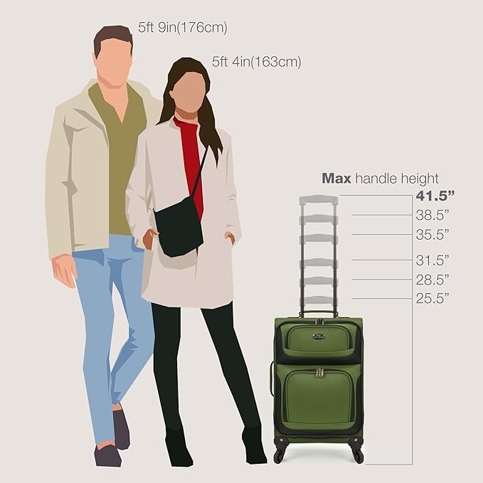 U.S. Traveler Lightweight Rolling 20" Carry On Luggage Softside Suitcase, Green, 4 Wheel