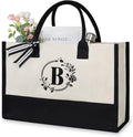 TOPDesign Personalized Initial Jute/Canvas Beach Bag, Monogrammed Gift Tote Bag for Women