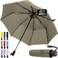 GORILLA GRIP Strong Stick Umbrella for Rain, Compact Travel One-Click Automatic Open Close, Lightweight, Portable, US Designed Reinforced Fiberglass Ribs, Wind Resistant, Easy Collapse, Beige