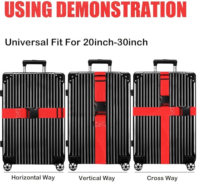 Luggage Straps for Suitcases TSA Approved-2 Pack Bright Personalized Luggage Belt Strap for Suitcase/Carry On Bag Luggage Accessories for Travel (Red)