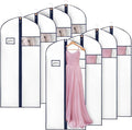 Syeeiex 60'' Garment Bags for Hanging Clothes, Set of 8 Dress Bags for Gowns, Dress Garment Bags for Gowns,Evening Dresses,Fur Coat,Long Dress(White & Dark Blue)