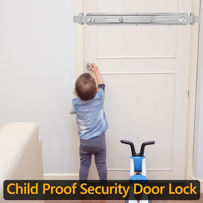 Door Barricade Bar with Door Hook Door Hanger (SUS) Patented Design for Security Reinforcement and Home Protection. Stop House Invasion and Intruder on Front Door, Bathroom and Bedroom. Childproof.