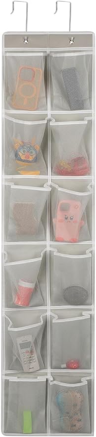 Over the Door 12 Pocket Hanging Shoe Organizer, Gray